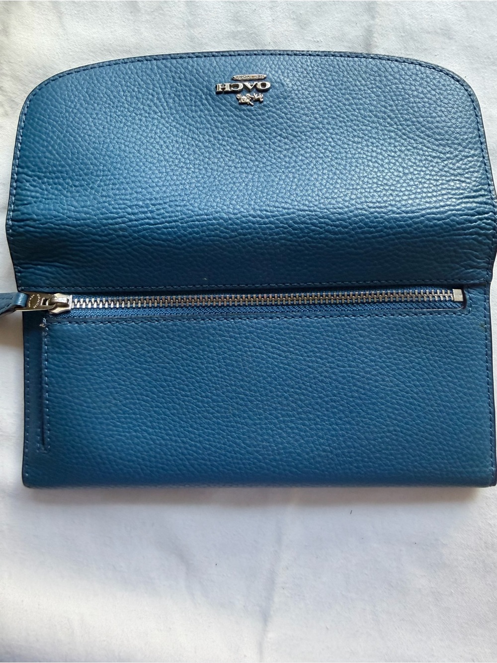 Coach Teal Blue Pebbled Leather Zip Wallet - Coach